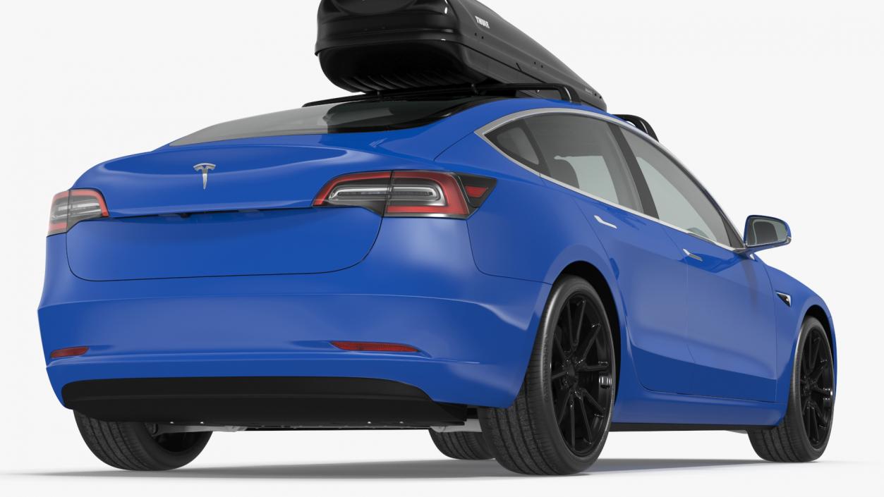 3D Tesla with Thule Car Roofbox on Roof Rack