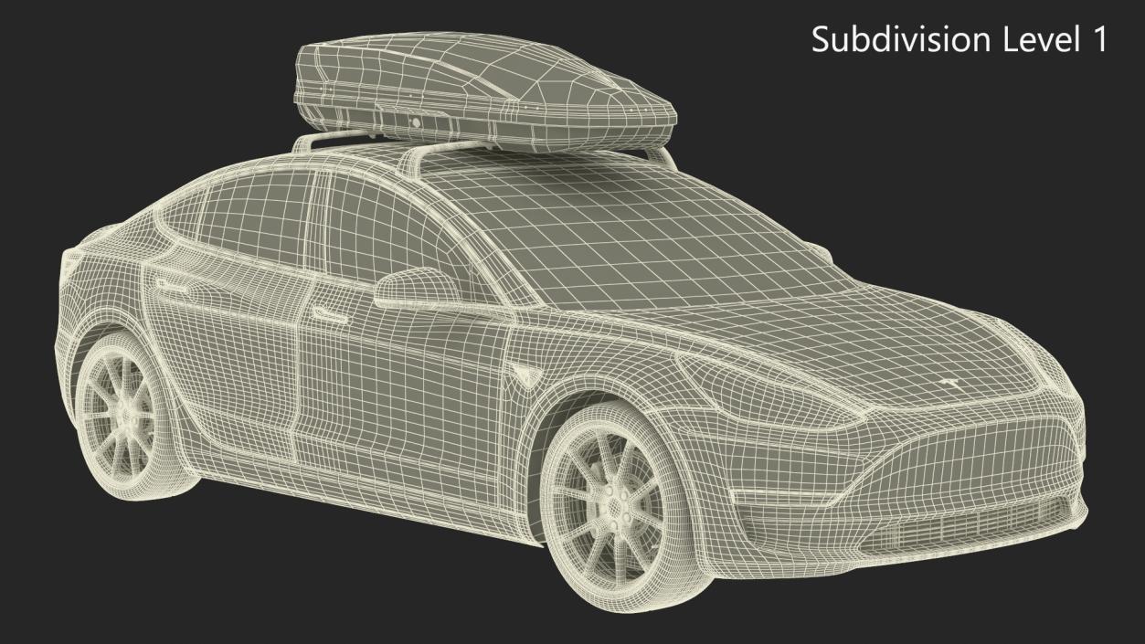 3D Tesla with Thule Car Roofbox on Roof Rack