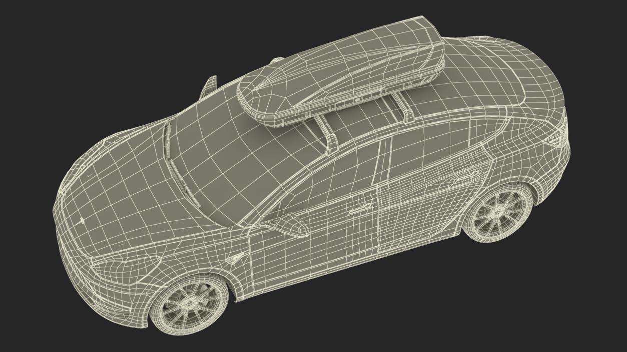 3D Tesla with Thule Car Roofbox on Roof Rack