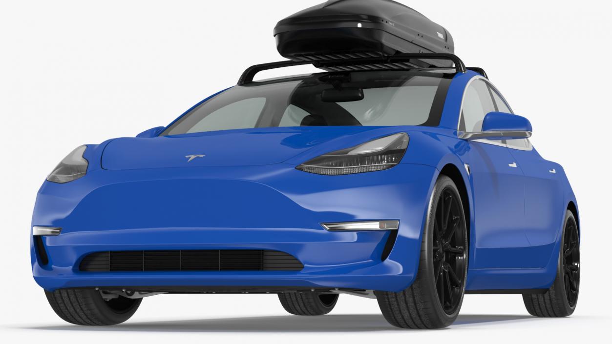 3D Tesla with Thule Car Roofbox on Roof Rack