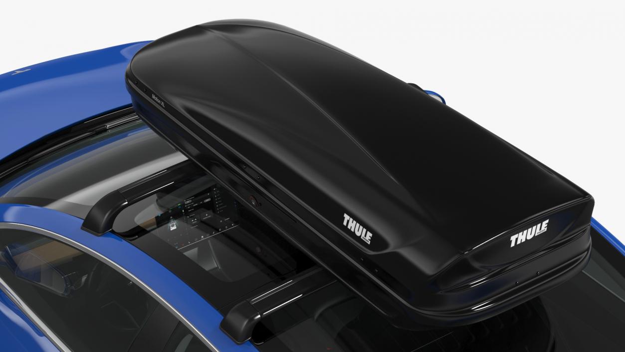 3D Tesla with Thule Car Roofbox on Roof Rack