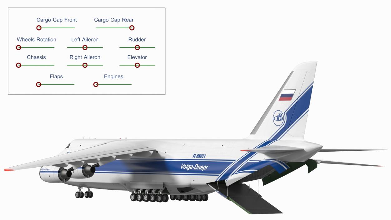 3D Antonov An124 Ruslan Aircraft Volga Dnepr Rigged model