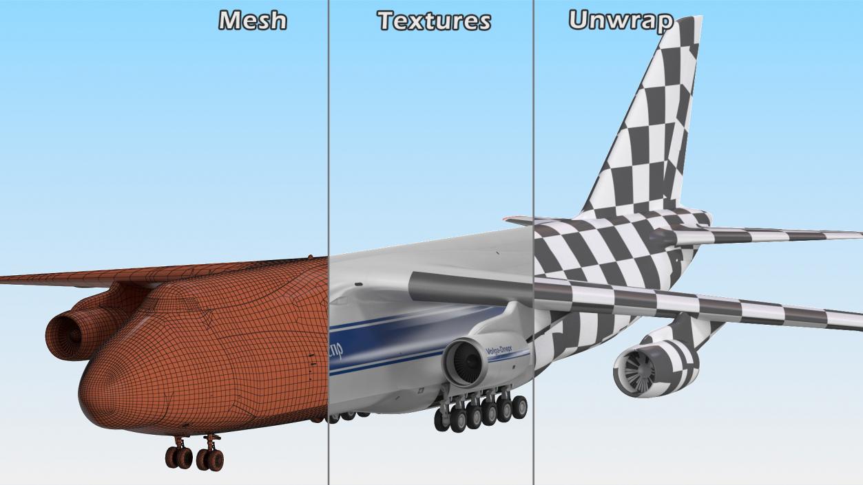 3D Antonov An124 Ruslan Aircraft Volga Dnepr Rigged model