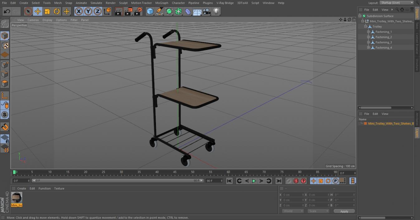 3D model Mini Trolley With Two Shelves Black