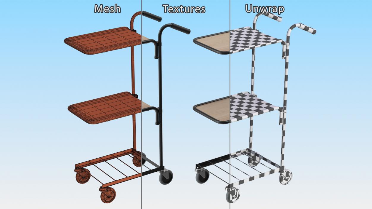 3D model Mini Trolley With Two Shelves Black