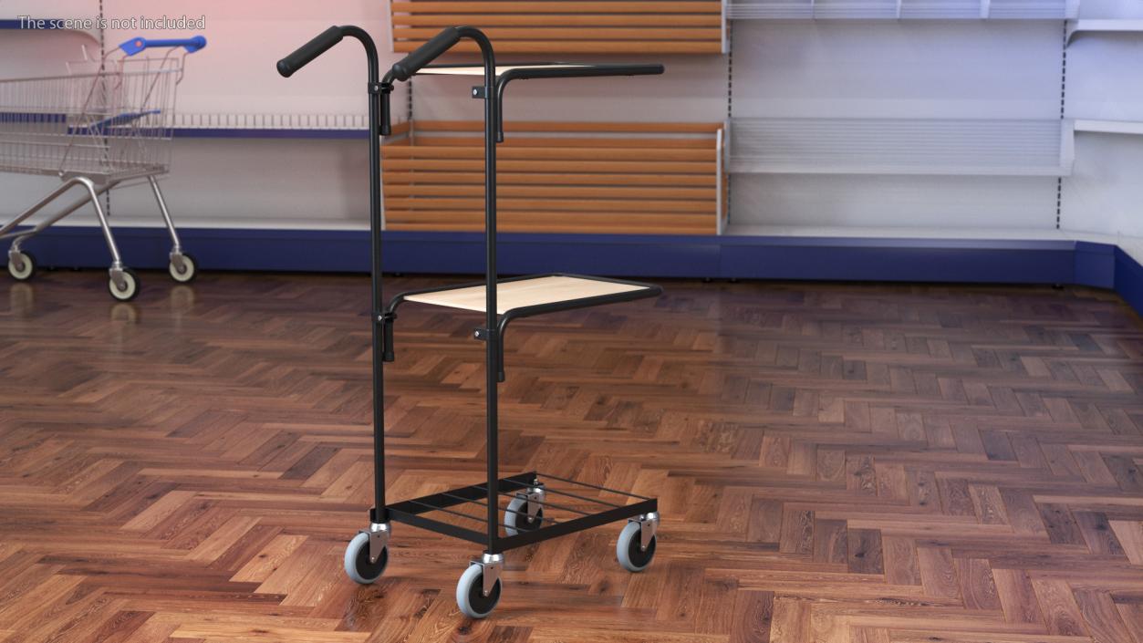 3D model Mini Trolley With Two Shelves Black