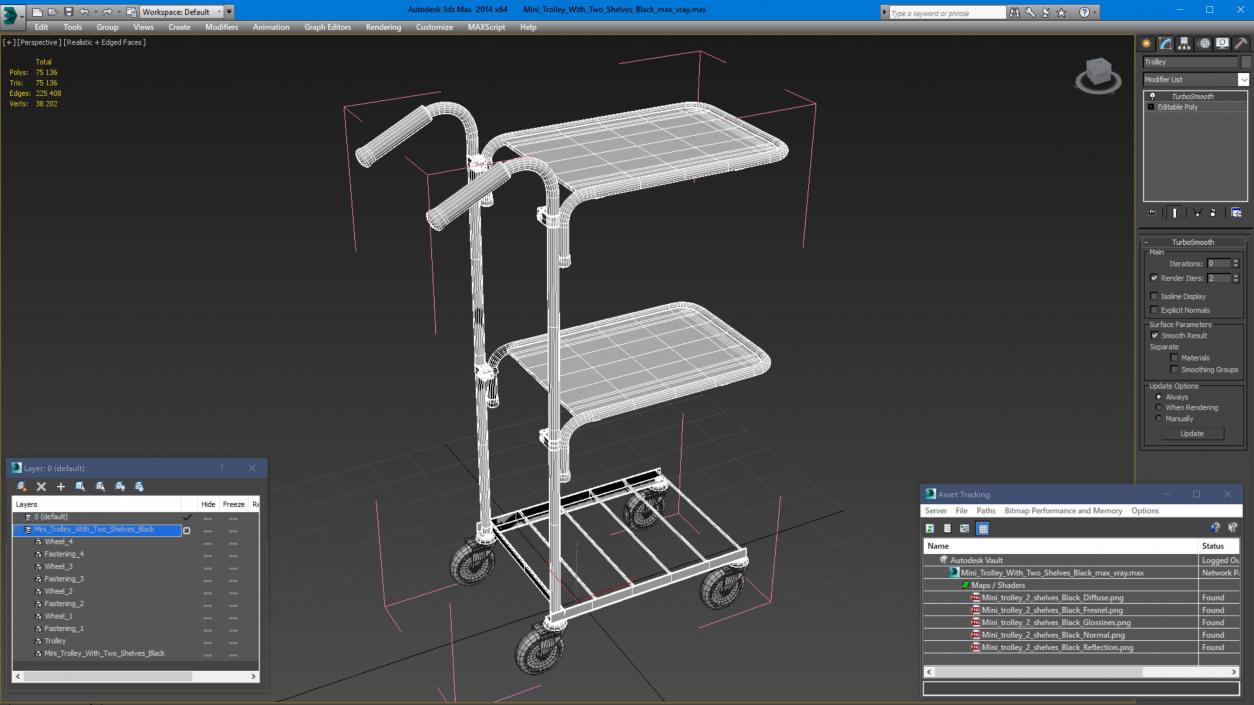 3D model Mini Trolley With Two Shelves Black