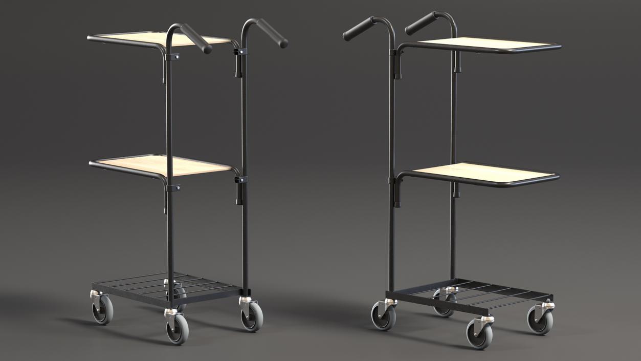 3D model Mini Trolley With Two Shelves Black