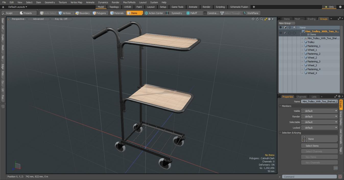 3D model Mini Trolley With Two Shelves Black