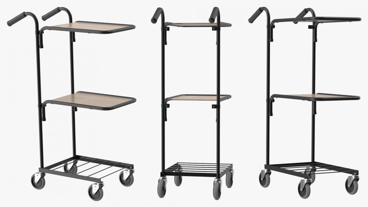 3D model Mini Trolley With Two Shelves Black