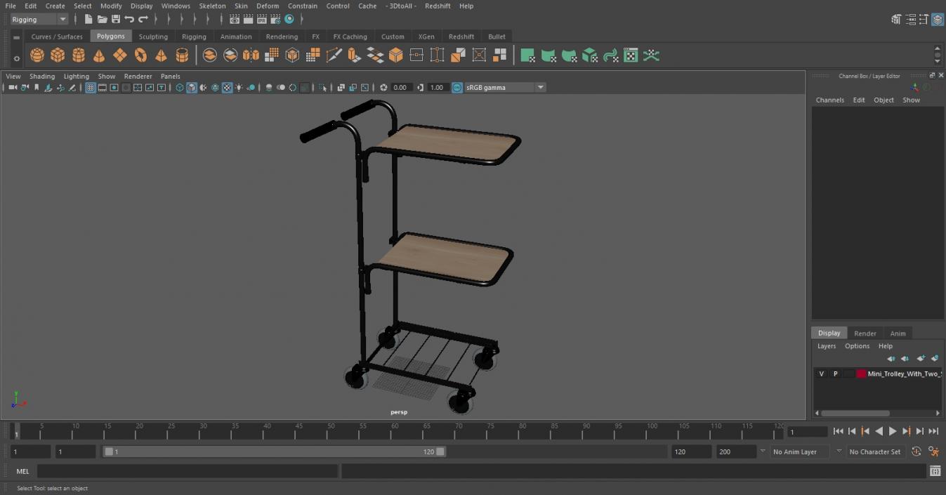 3D model Mini Trolley With Two Shelves Black