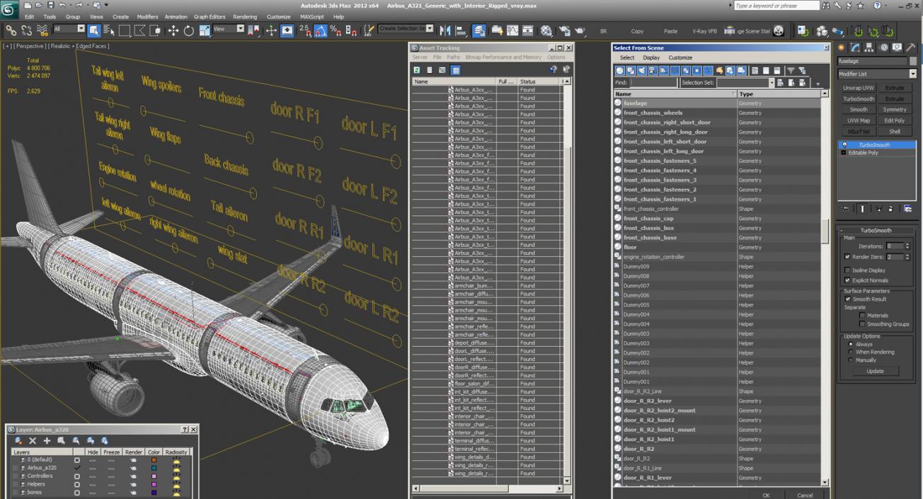 3D model Airbus A321 Generic with Interior Rigged