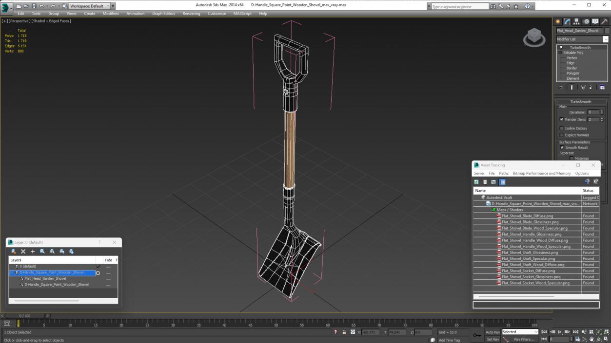 3D model D-Handle Square Point Wooden Shovel