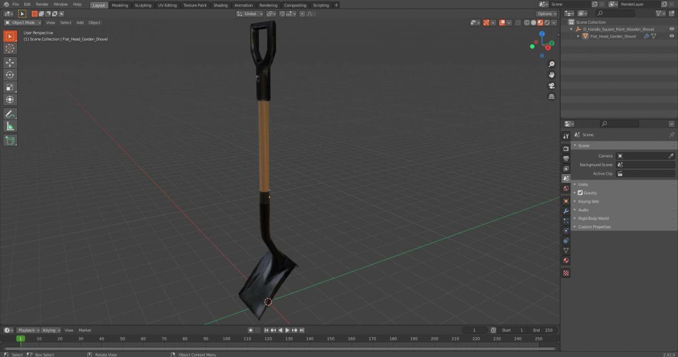 3D model D-Handle Square Point Wooden Shovel