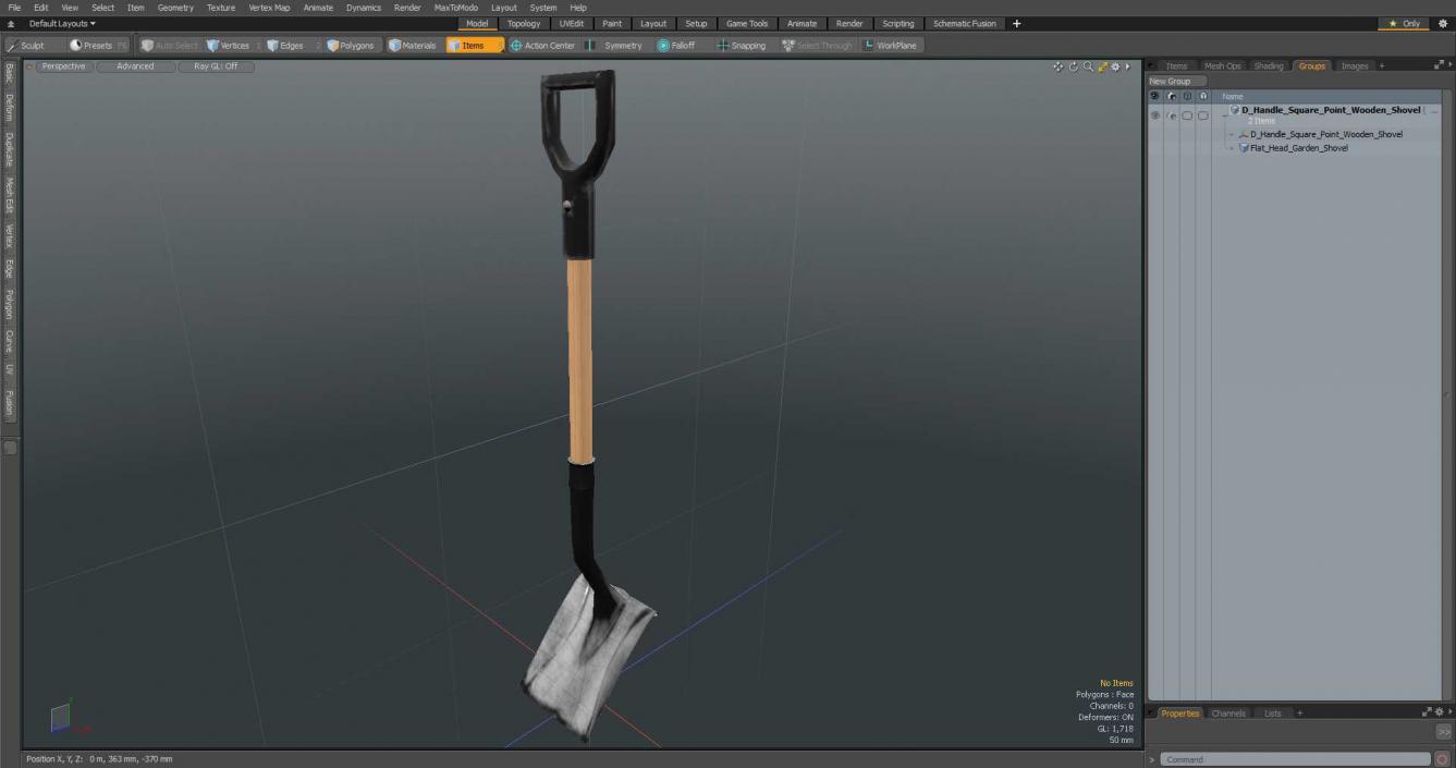 3D model D-Handle Square Point Wooden Shovel