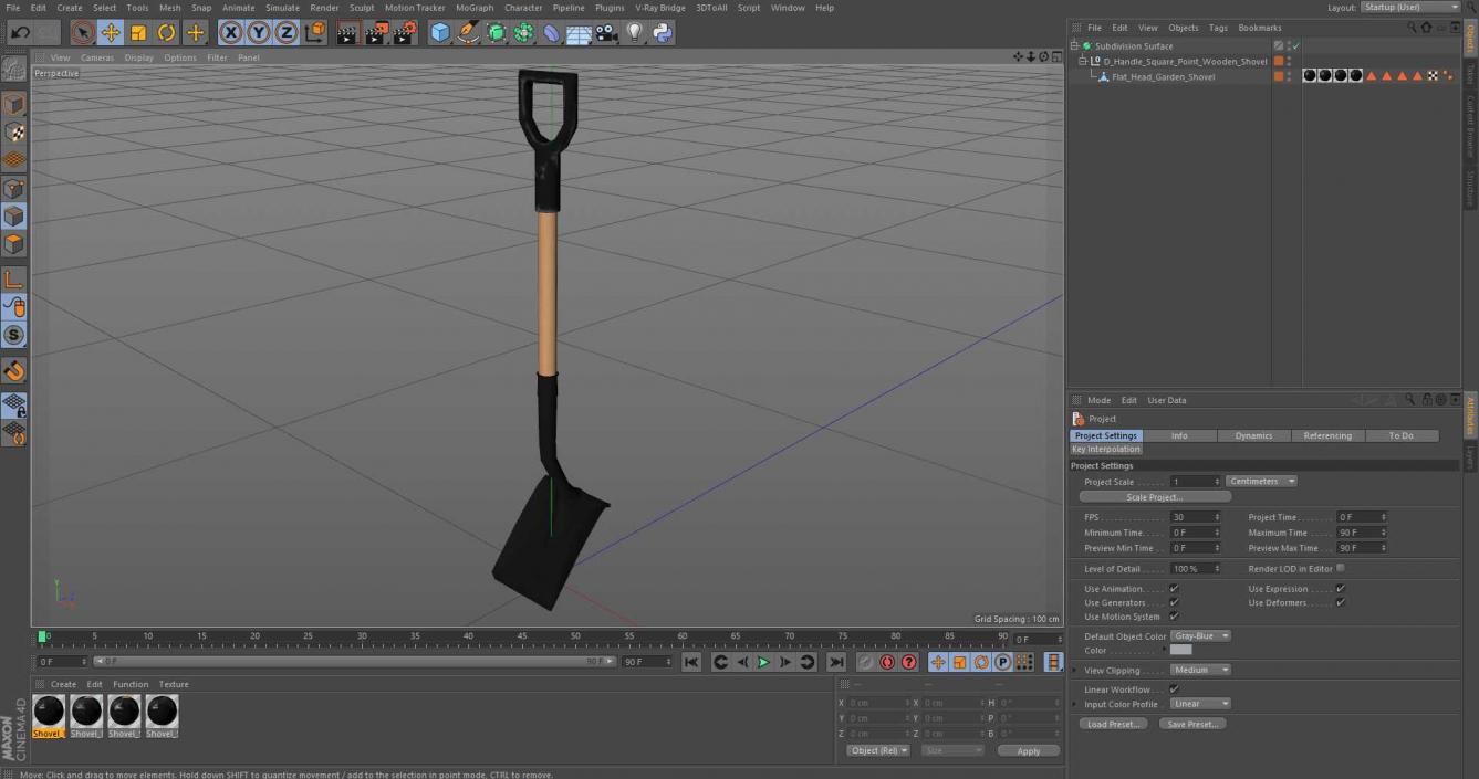3D model D-Handle Square Point Wooden Shovel