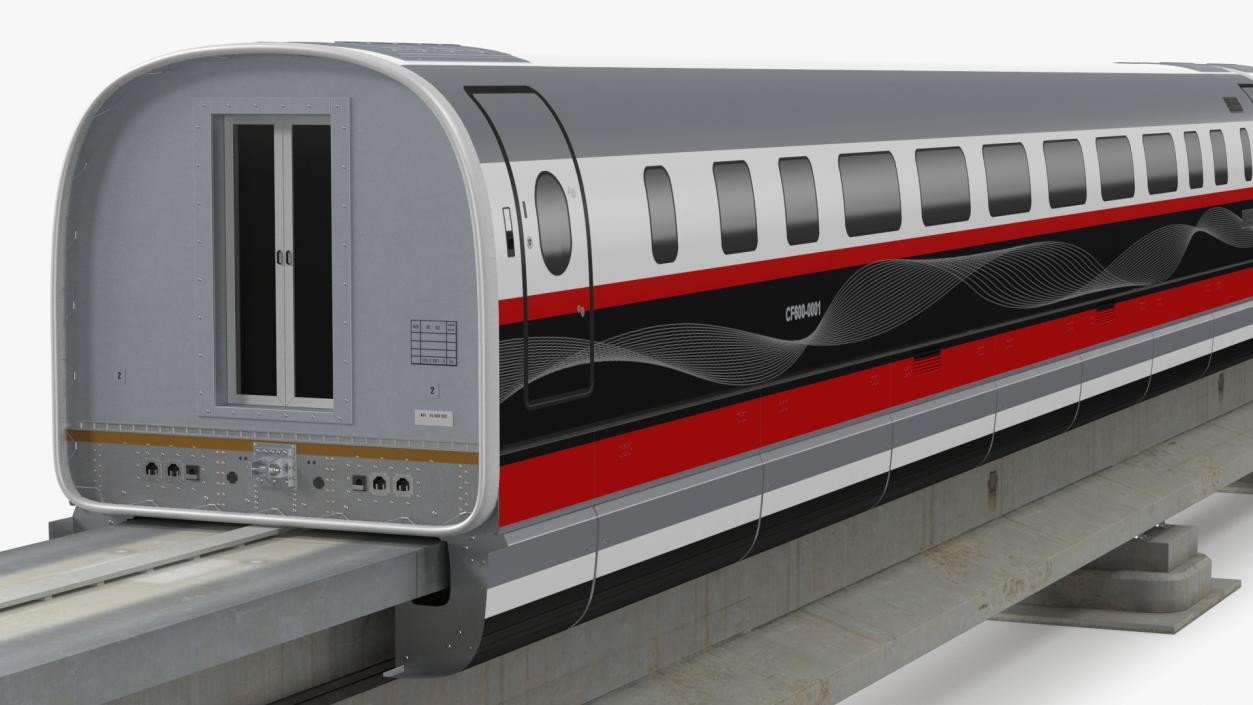 3D model High Speed Maglev Train Red on Rail