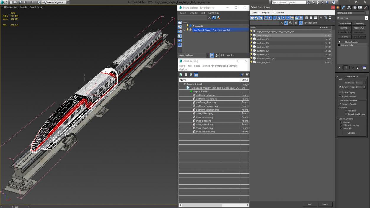 3D model High Speed Maglev Train Red on Rail