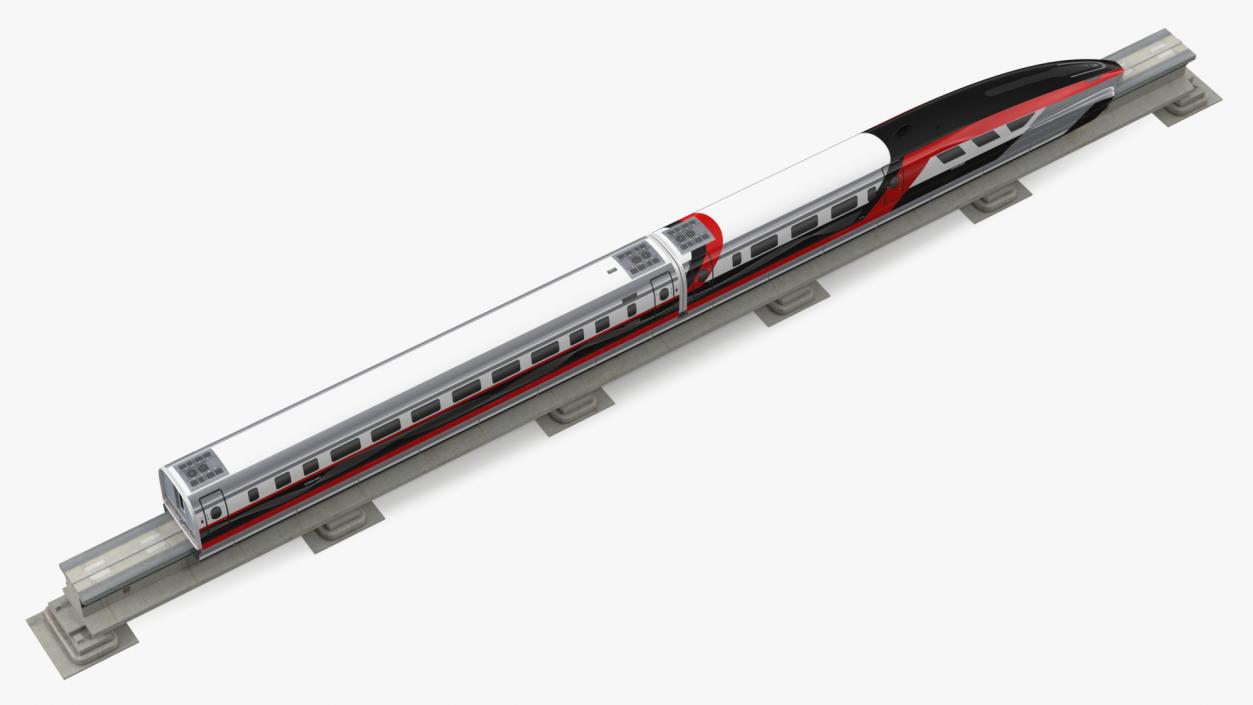 3D model High Speed Maglev Train Red on Rail