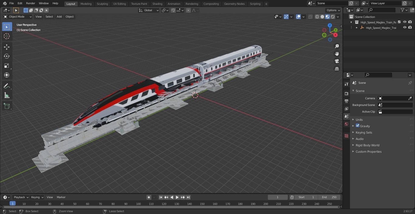 3D model High Speed Maglev Train Red on Rail