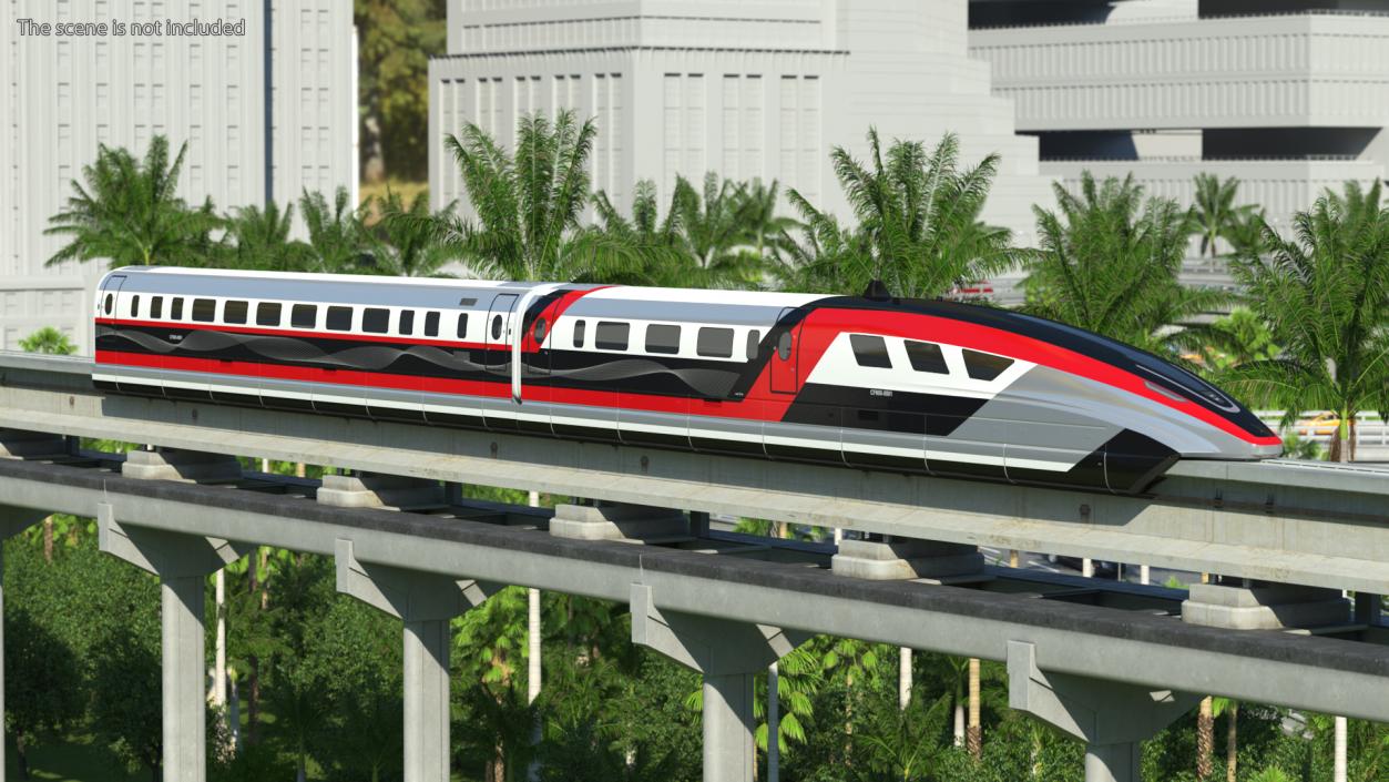 3D model High Speed Maglev Train Red on Rail