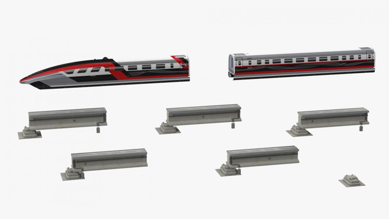 3D model High Speed Maglev Train Red on Rail