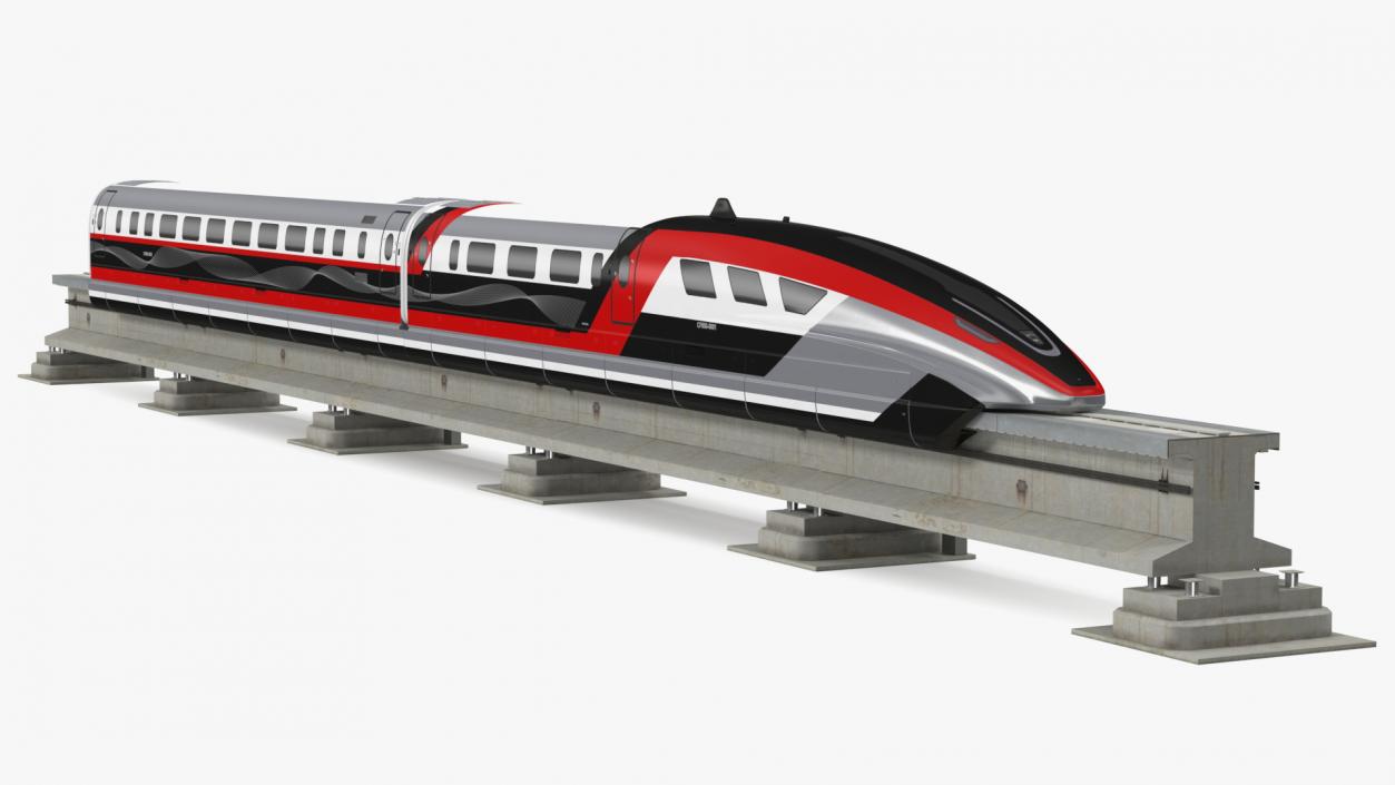 3D model High Speed Maglev Train Red on Rail