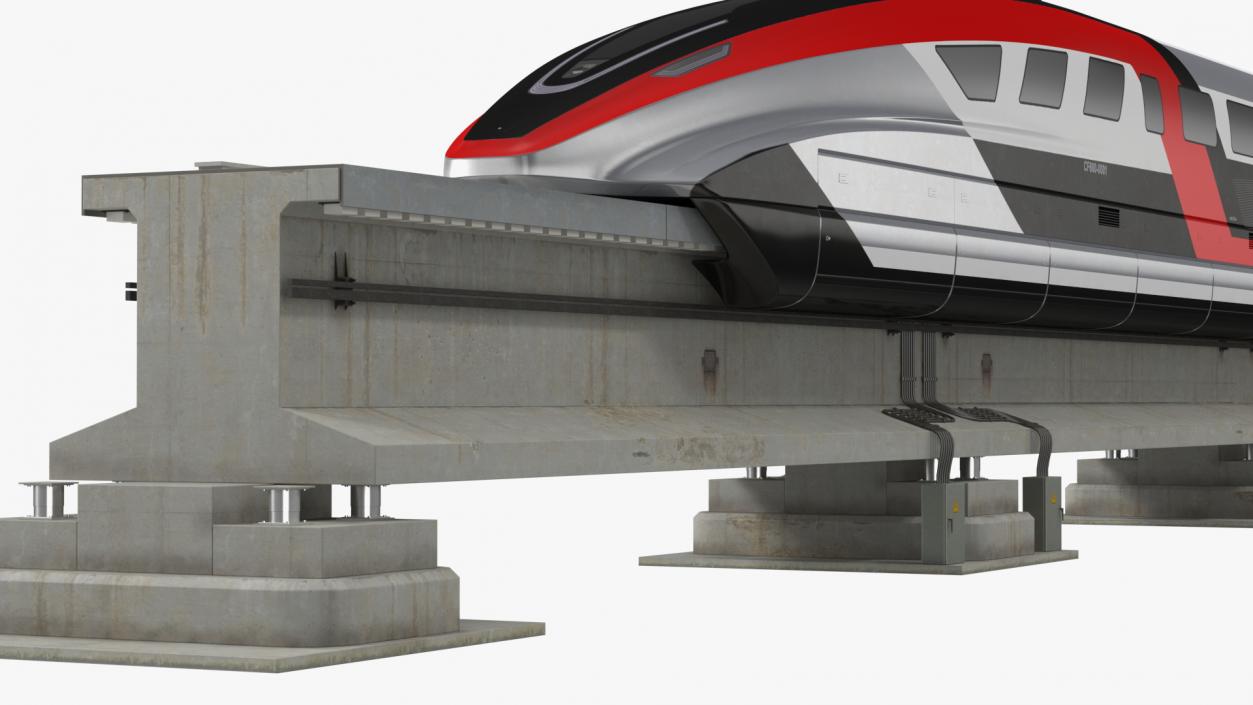 3D model High Speed Maglev Train Red on Rail