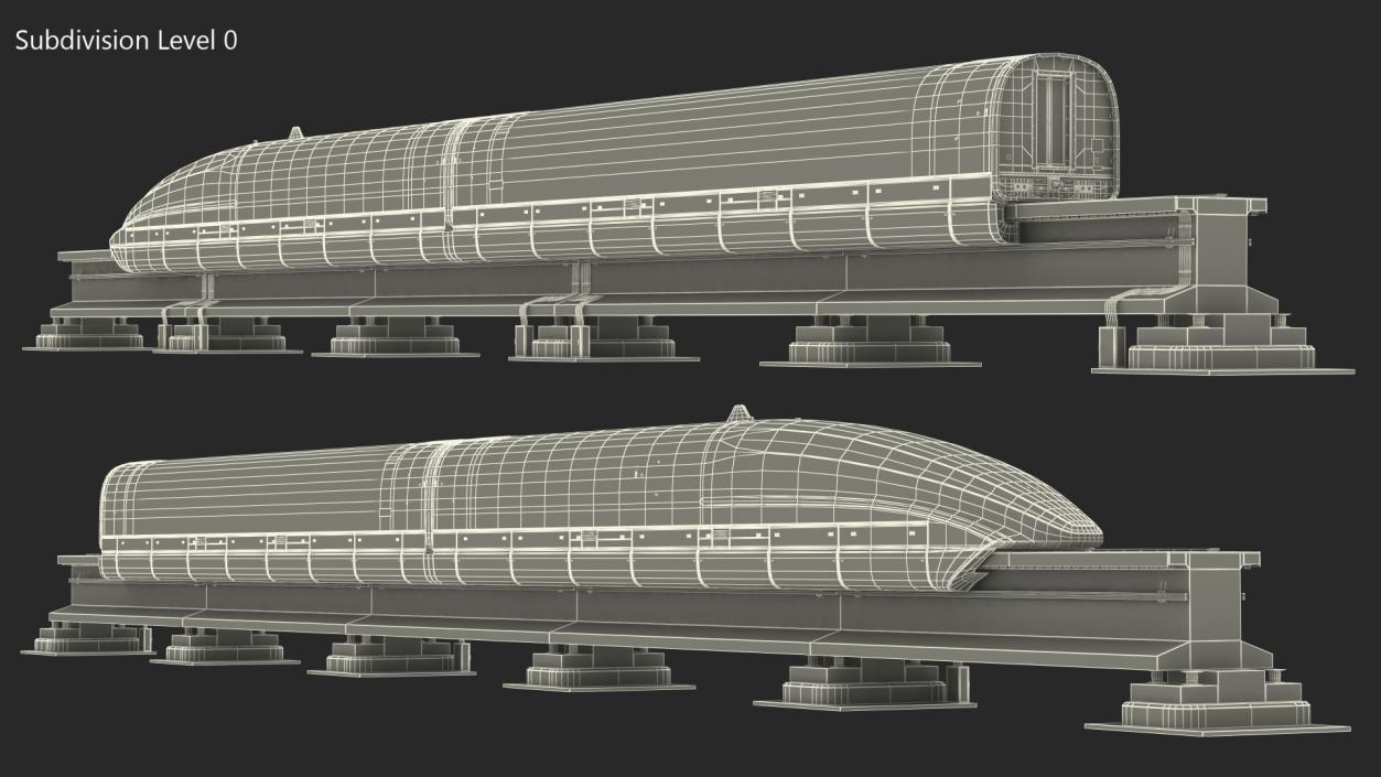 3D model High Speed Maglev Train Red on Rail