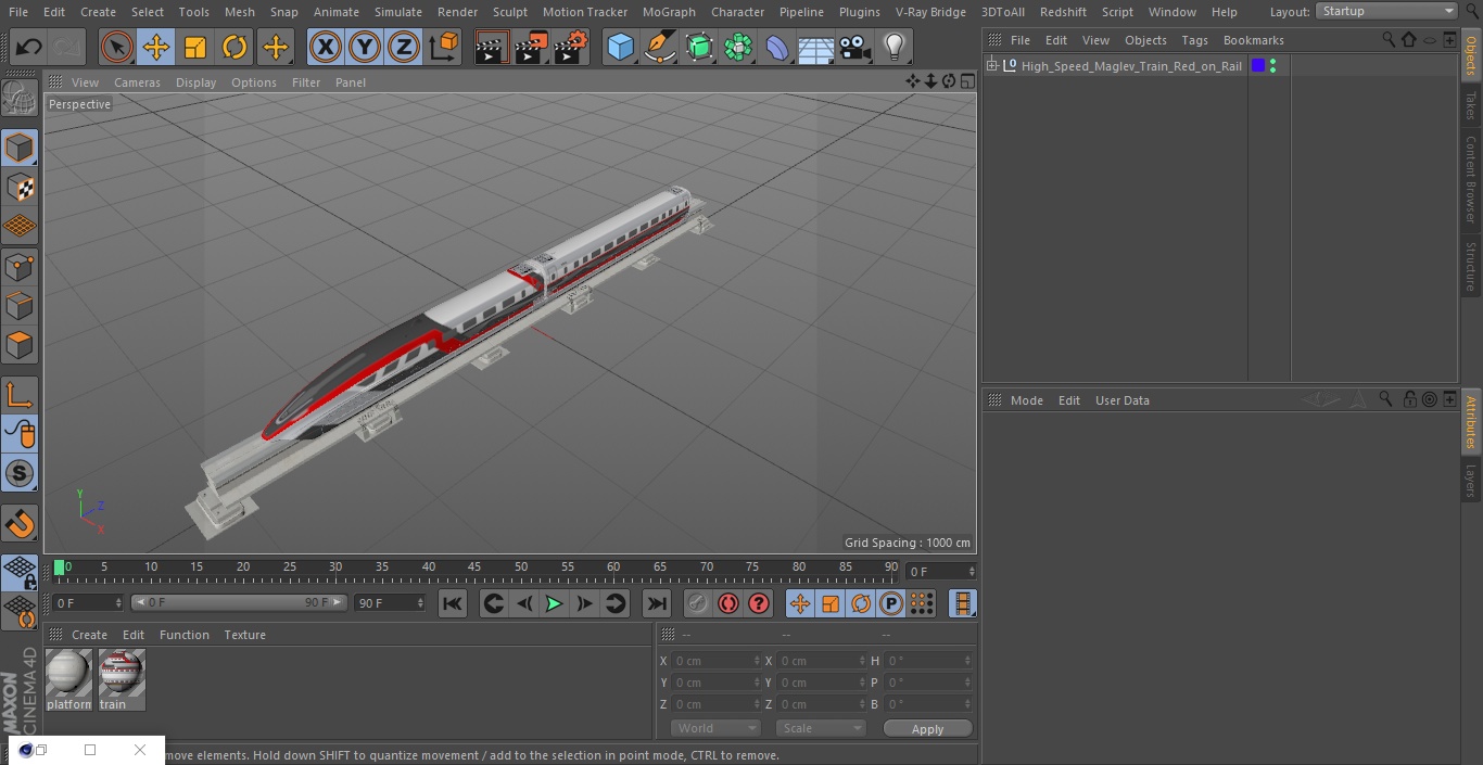 3D model High Speed Maglev Train Red on Rail