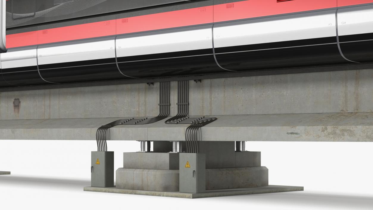 3D model High Speed Maglev Train Red on Rail