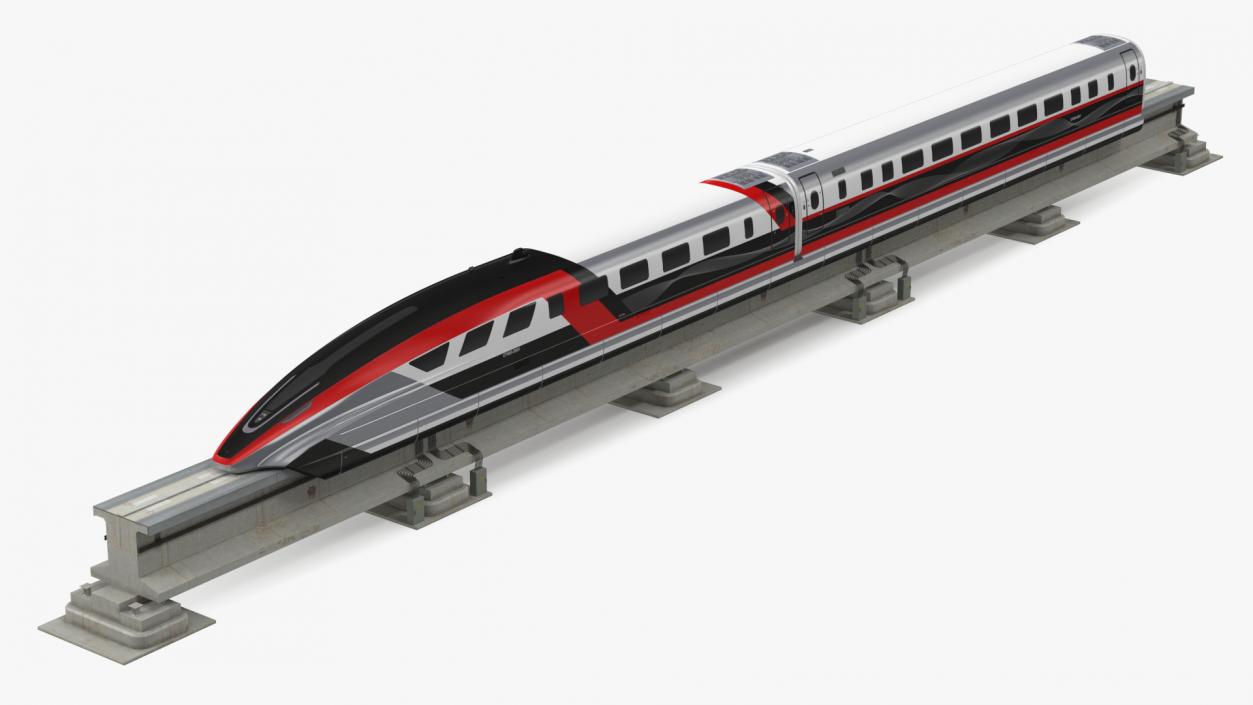 3D model High Speed Maglev Train Red on Rail