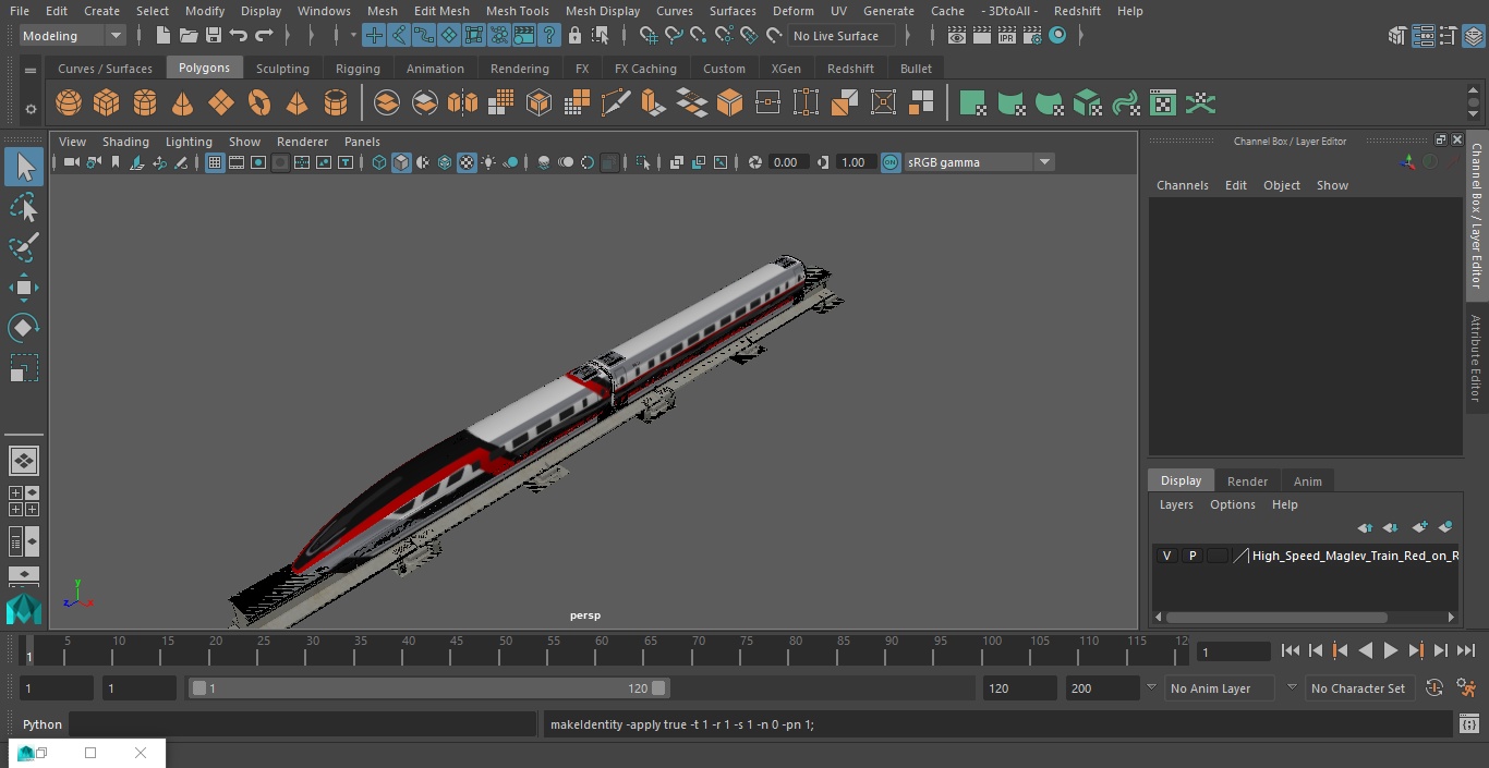 3D model High Speed Maglev Train Red on Rail