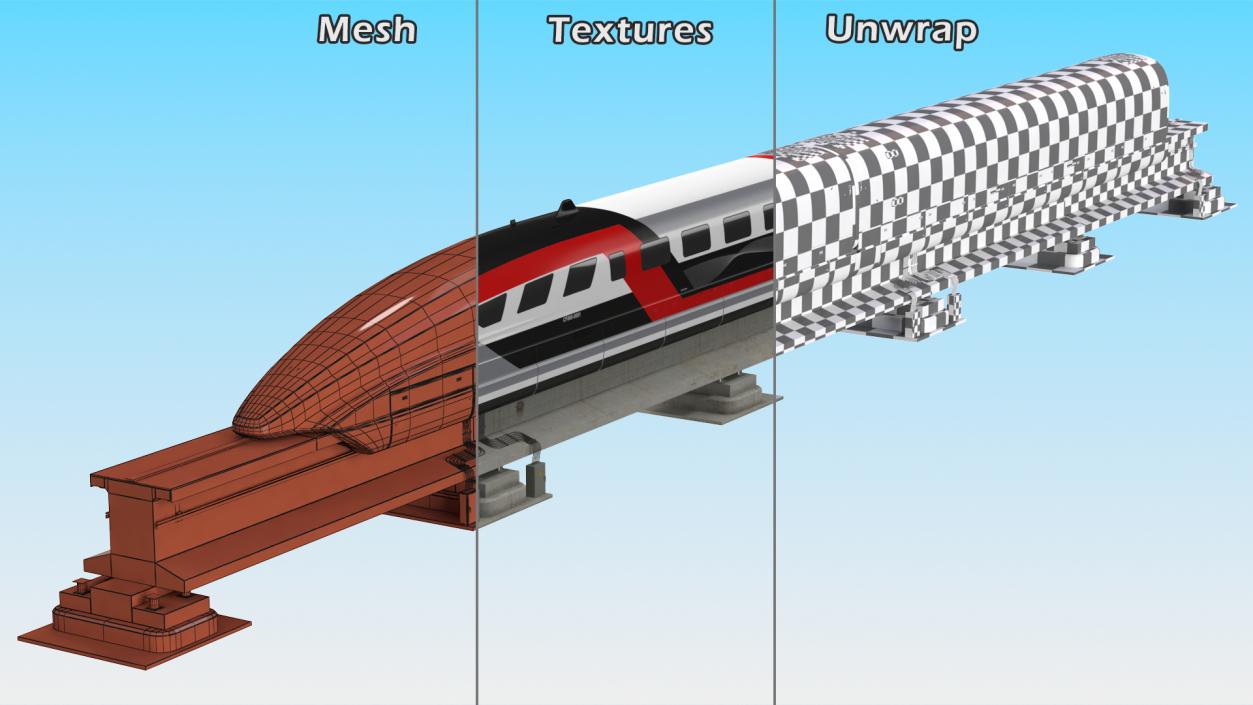 3D model High Speed Maglev Train Red on Rail