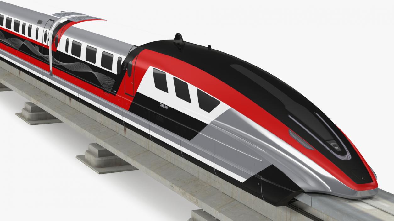 3D model High Speed Maglev Train Red on Rail