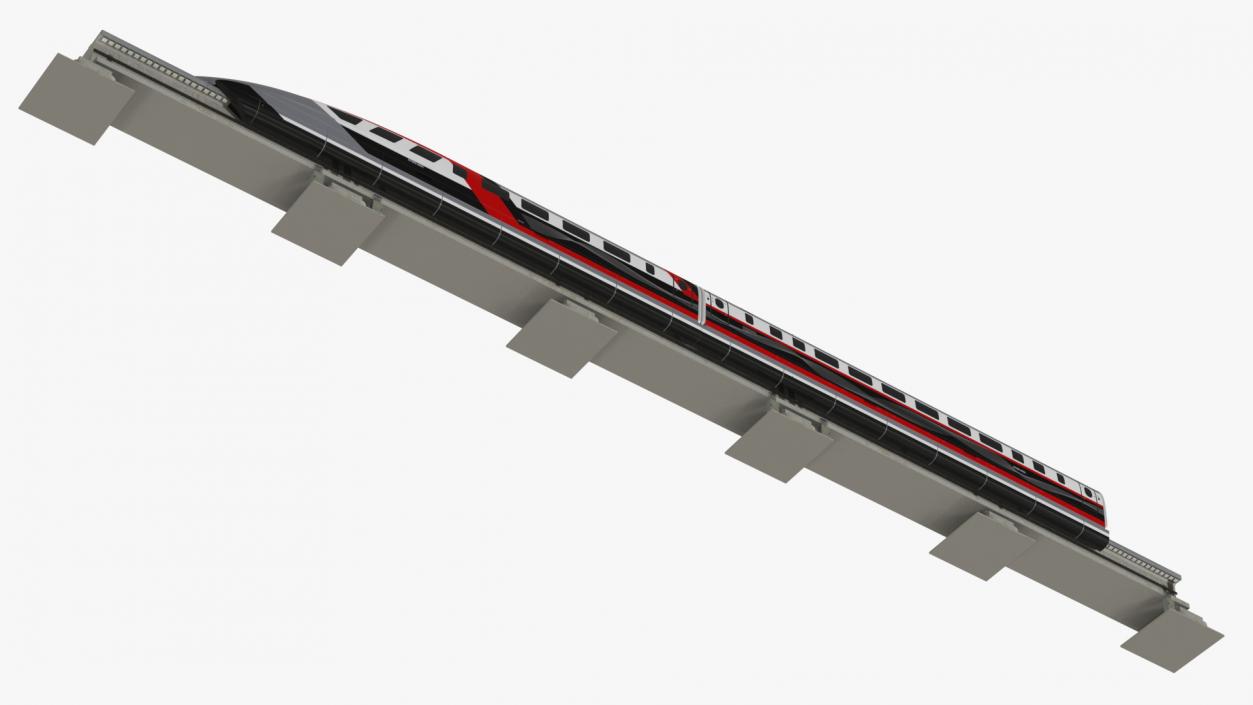 3D model High Speed Maglev Train Red on Rail