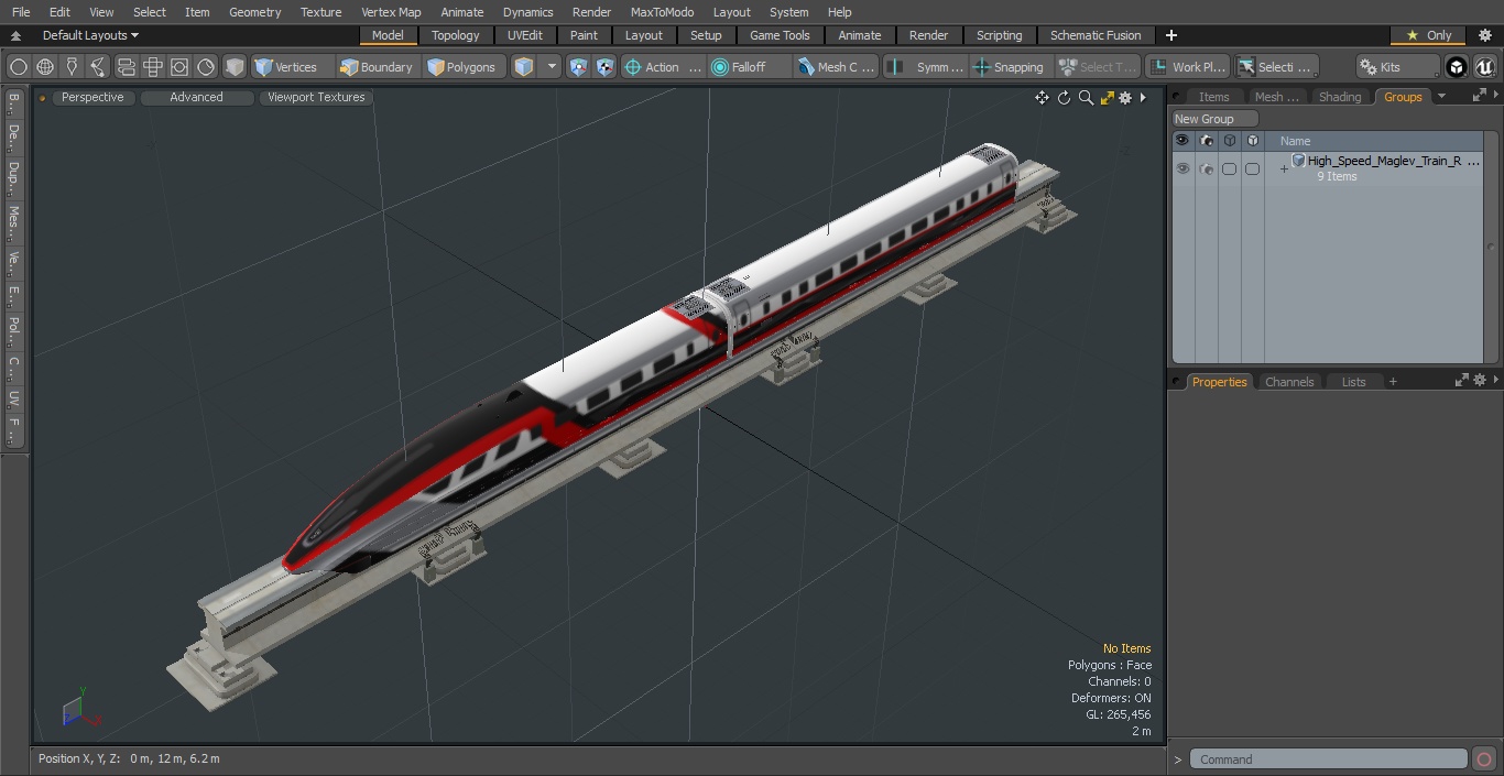 3D model High Speed Maglev Train Red on Rail