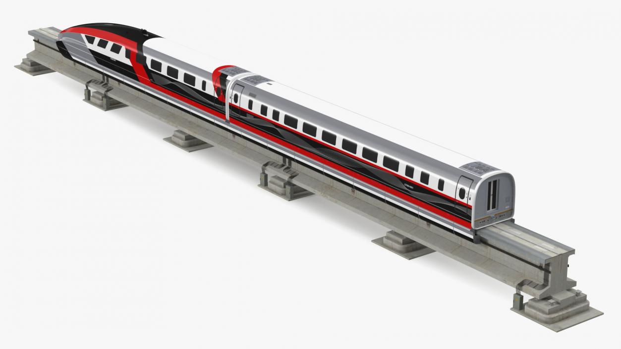 3D model High Speed Maglev Train Red on Rail