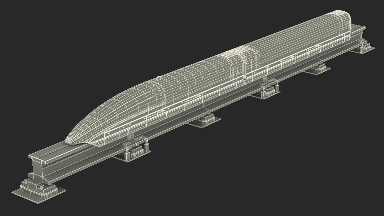 3D model High Speed Maglev Train Red on Rail