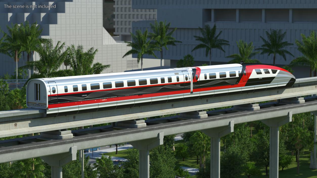 3D model High Speed Maglev Train Red on Rail