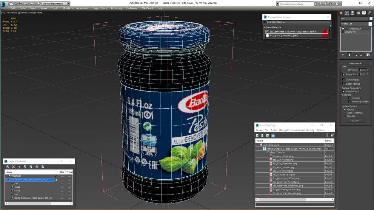 3D model Barilla Genovese Pesto Sauce 190 ml