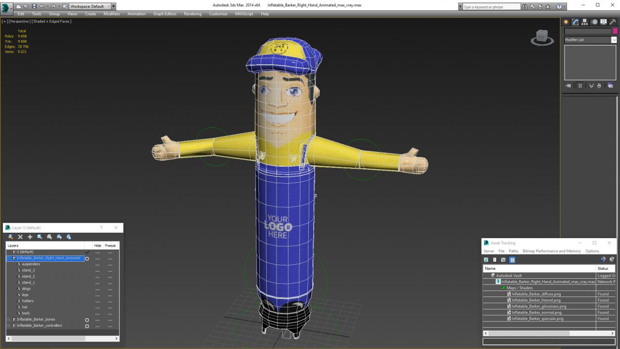 3D Inflatable Barker Right Hand Animated for Maya