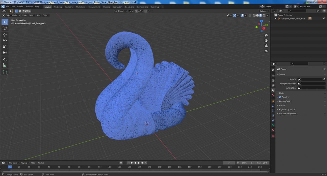 3D Designer Towel Swan Blue 2