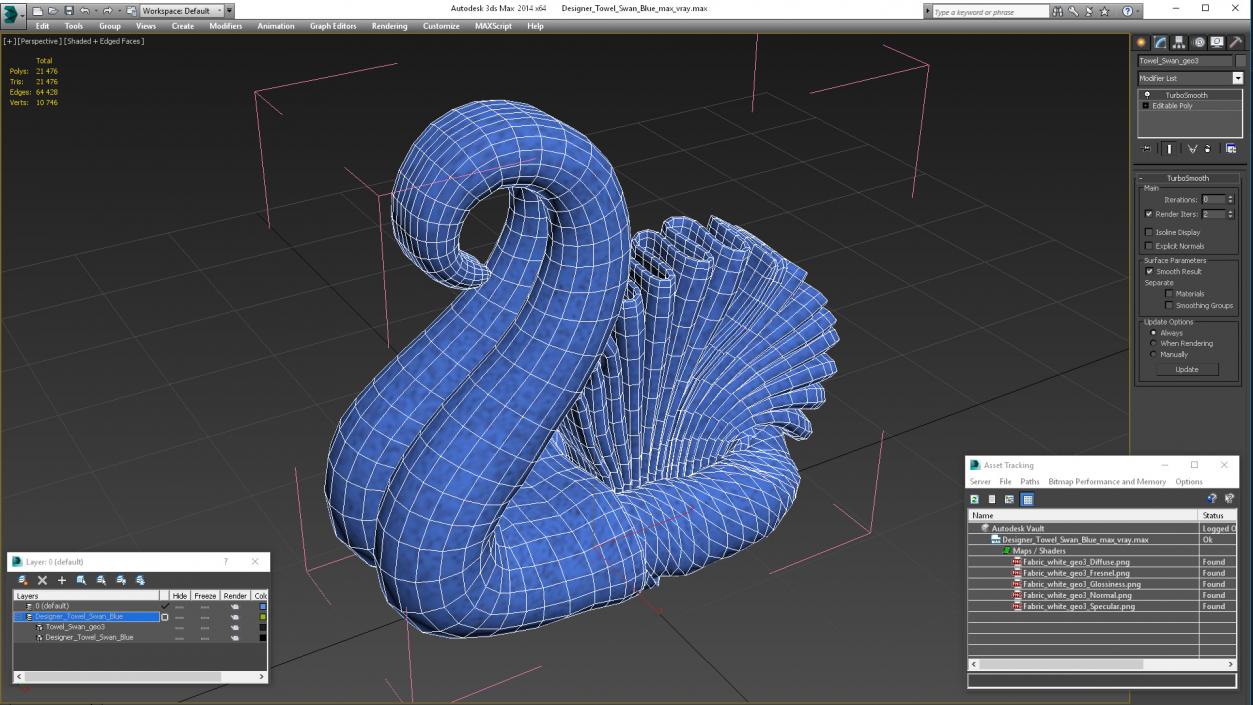 3D Designer Towel Swan Blue 2