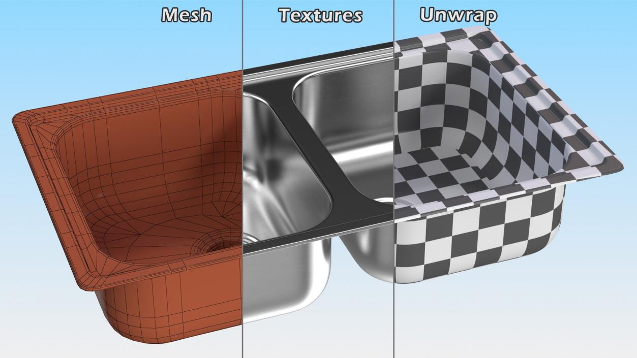 3D model Double Bowl Integrated Kitchen Sink