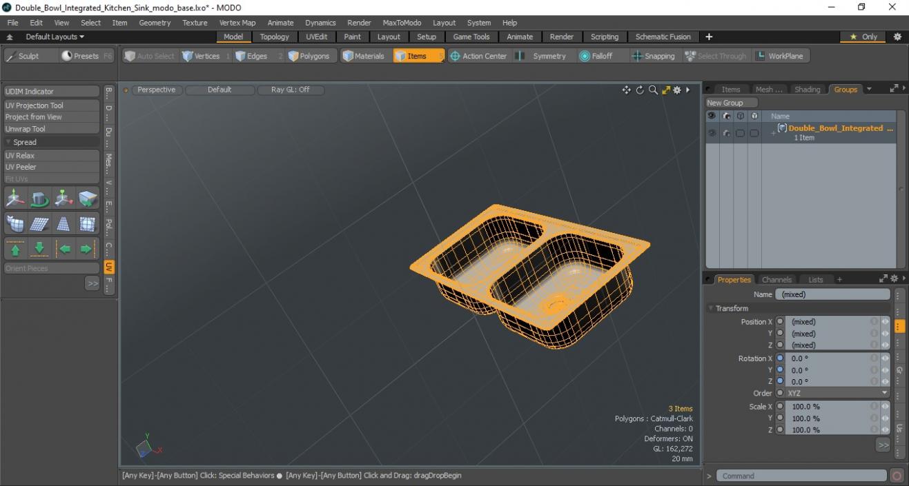 3D model Double Bowl Integrated Kitchen Sink