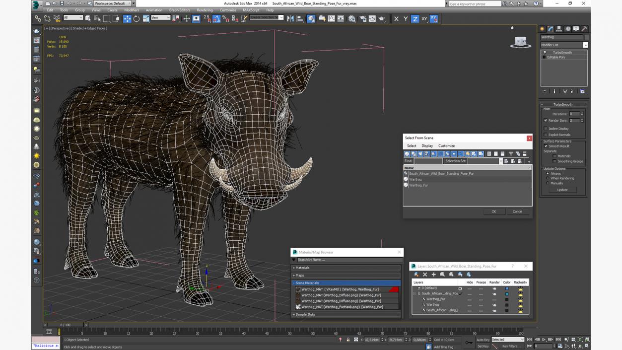 3D South African Wild Boar Standing Pose Fur