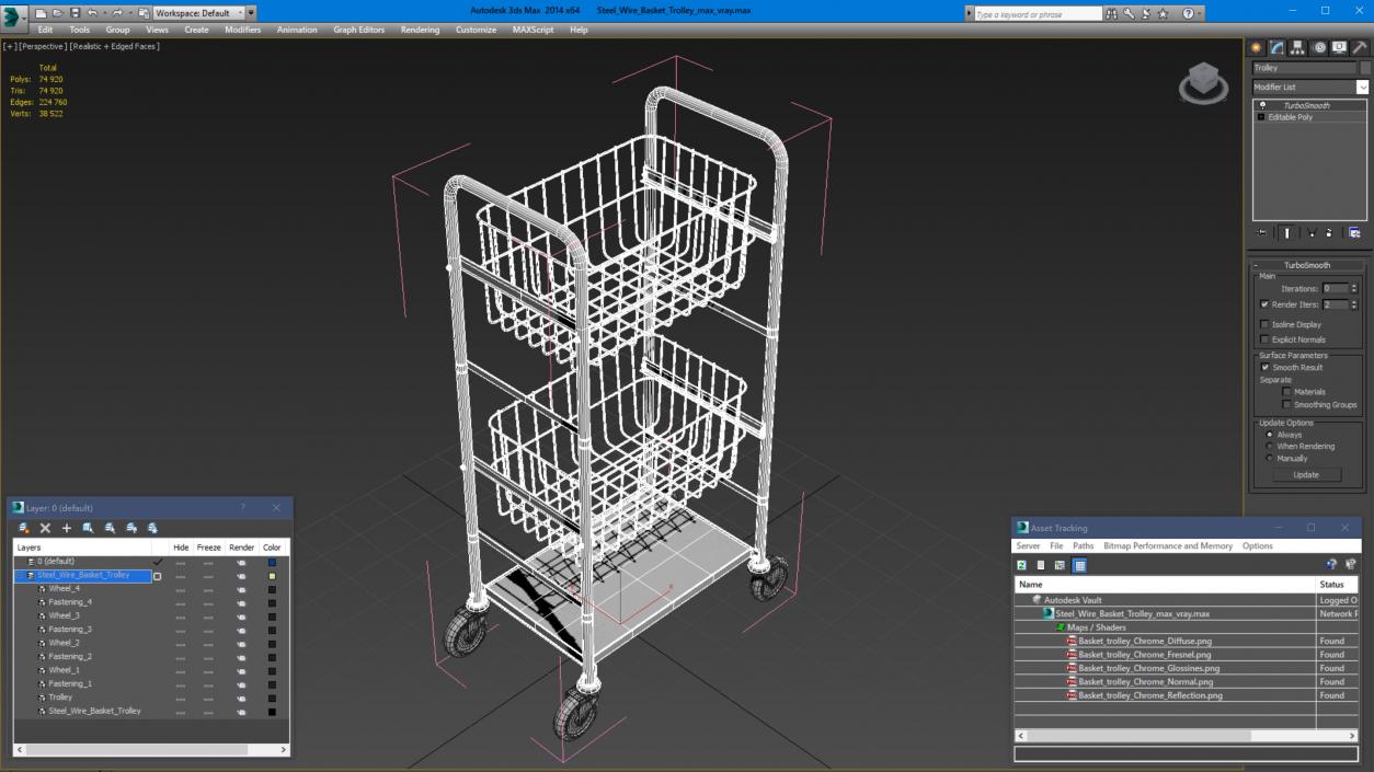 3D model Steel Wire Basket Trolley