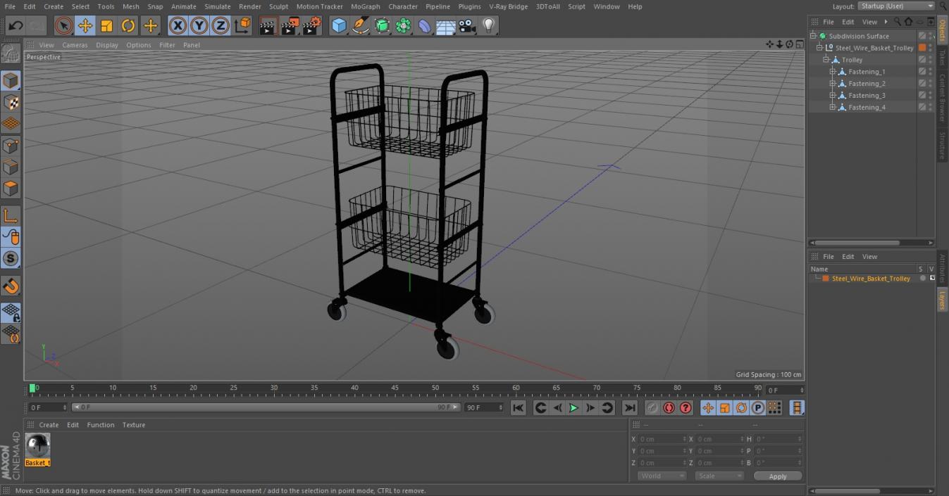 3D model Steel Wire Basket Trolley