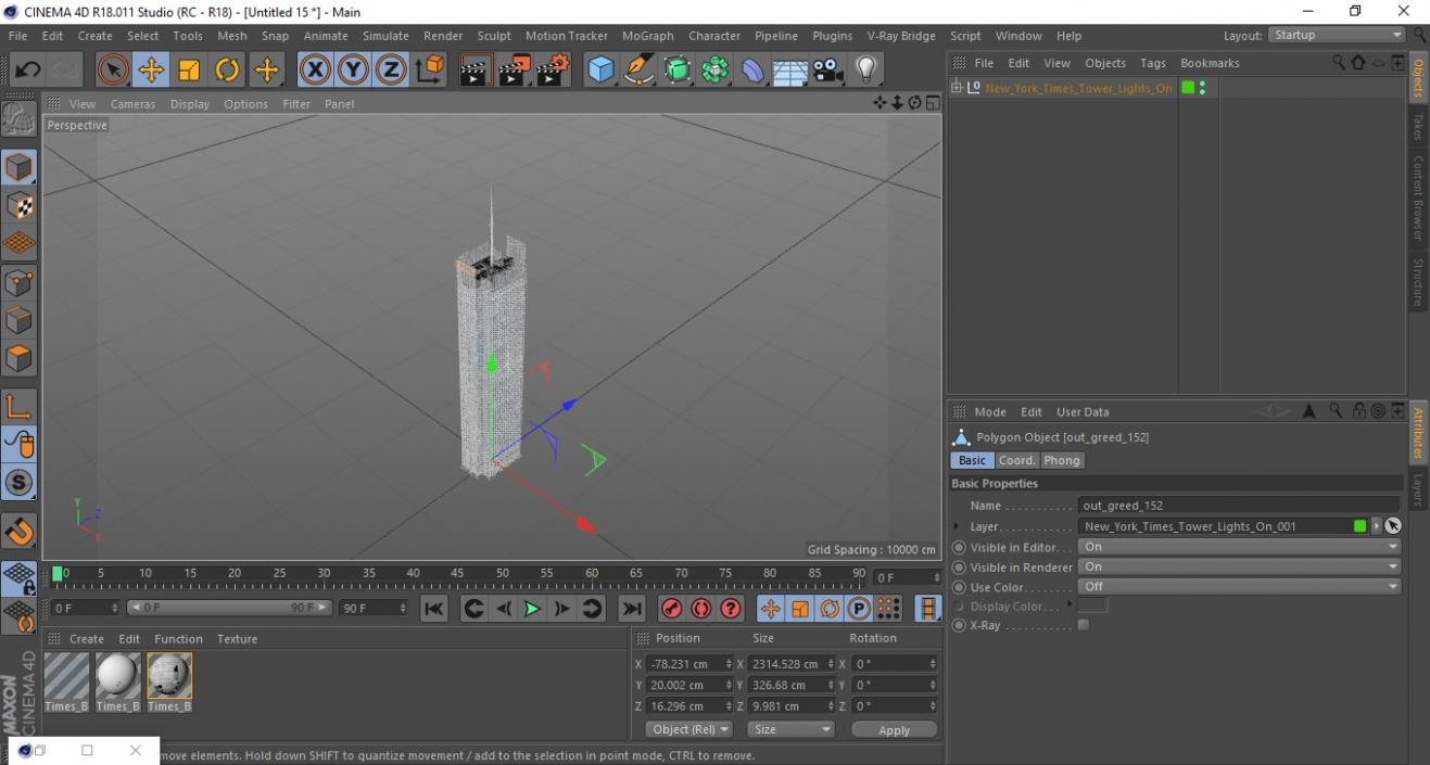 3D model New York Times Tower Lights On